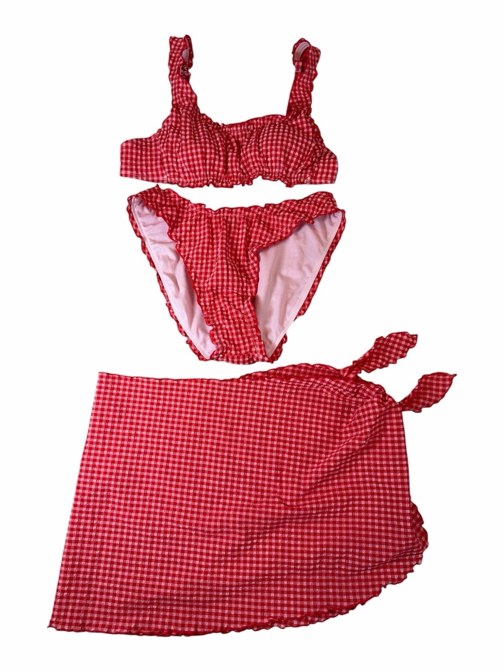 Red Gingham Bikini Top with Matching Sarong
